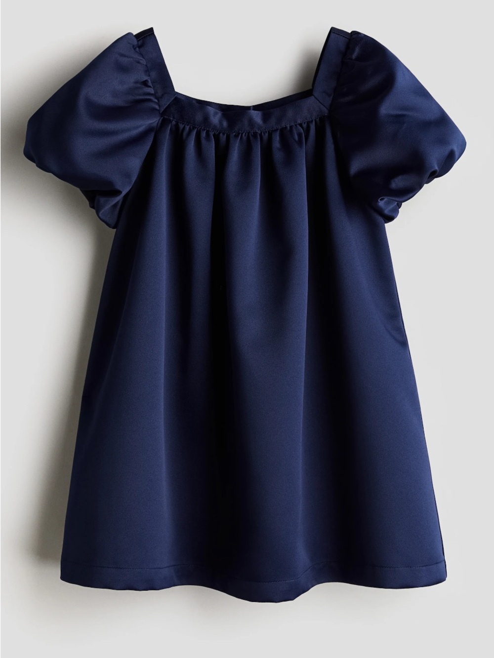 H&M Navy Satin Puff-Sleeve Dress